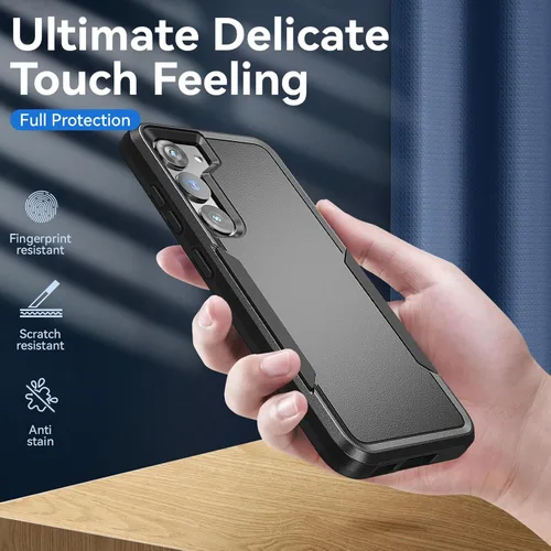 Vista 5 de Funda para Samsung Galaxy S23 con protector de pantalla HD, doble capa de grado militar probada contra caídas, resistente, a prueba de golpes, Negro