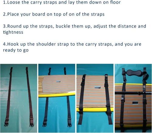 Vista 8 de OCEANBROAD Correa de transporte de hombro ajustable con clips para kayak SUP Correa de hombro de la nueva versión, accesorios universales
