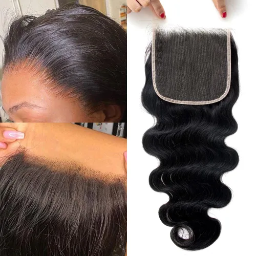 Vista 34 de KRN 5x5 HD Cierre de encaje, 0.1mm Ultra-delgado Invisible Cierre de encaje HD Pequeño Nudo Único Pre-arrancado con Cabello de Bebé 12A Grado