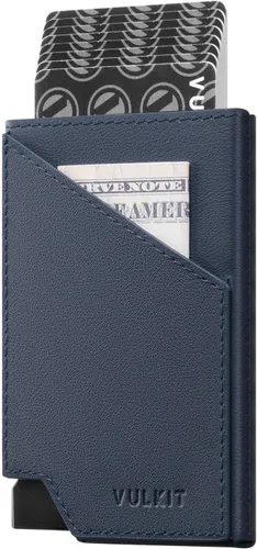Vista 10 de VULKIT Cartera de tarjetas desplegable con bloqueo RFID, funda delgada de aluminio para tarjetas bancarias con bolsillo para dinero de negocios