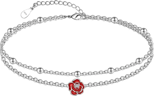 Vista 21 de CHIC & ARTSY Tobilleras delicadas de plata de ley S925 para verano, pulsera de tobillo ajustable multicapa para playa, joyería de pie para mujer