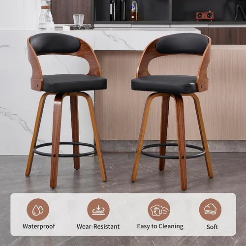 Vista 6 de VipDesk Taburetes de bar giratorios, Taburetes de bar de altura de mostrador de nogal con respaldo y brazos, Taburetes de bar tapizados modernos