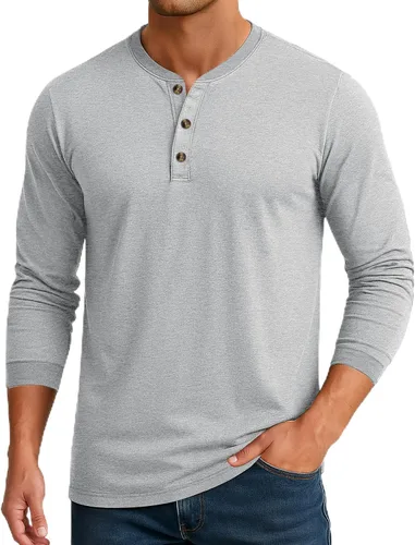 Vista 13 de Cotrasen Camisas Henley de Manga Larga para Hombre Camisetas de Algodón con 3 Botones Tops Casuales Básicos de Moda