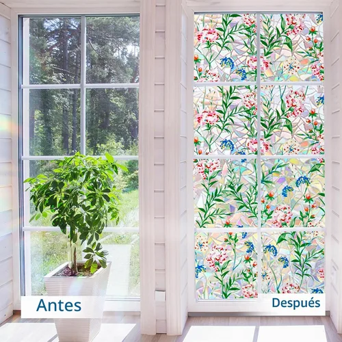 Vista 3 de Niviy - Película de ventana de vitral con herramientas de instalación, película de ventana de arcoíris con bloqueo de calor para puertas de vidrio