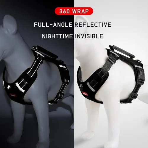 Vista 4 de Arnés para perro sin tirones, ajustable, reflectante, suave, acolchado, arnés de chaleco para perro pequeño, mediano y grande, con asa resistente