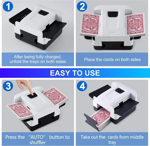 Vista 4 de FEIERYA Barajador automático de tarjetas 2 baraja con USB recargable