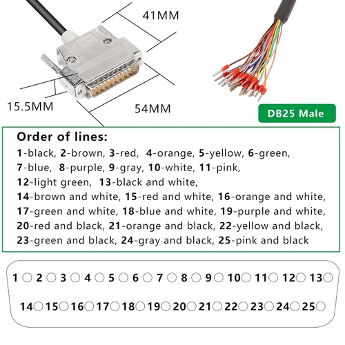 Vista 3 de XMSJSIY DB25 Adaptador de conector RS232 Cable de extensión serie de 25 pines sin soldadura, cable de repuesto de puerto de 25 pines con cable