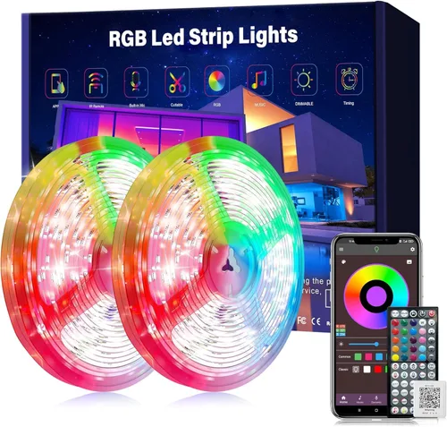 Vista 9 de Ledagic Luces LED para dormitorio de 50 pies con sincronización de música que cambian de color, tira de luces LED con control remoto y aplicación