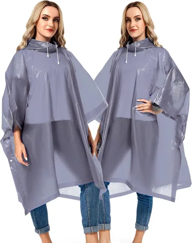 Vista 51 de Paquete de 2 ponchos de lluvia para adultos, reutilizables, impermeables, de supervivencia, emergencia, resistente, con capucha con cordón