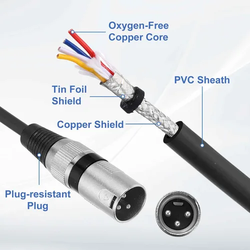 Vista 3 de MECCANIXITY Cable de micrófono XLR macho a macho de 2 pies y 3 pines, adaptador profesional de audio XLR, cables de micrófono para sistemas PA
