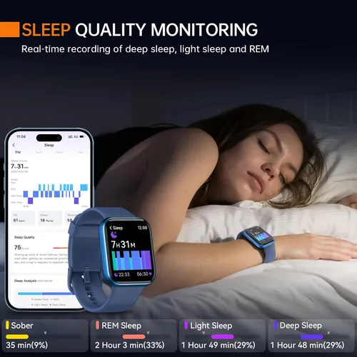 Vista 6 de Reloj inteligente aeac para hombres y mujeres, con Alexa incorporada y llamada Bluetooth estable, con monitor de frecuencia cardíaca/SpO2/sueño, 100