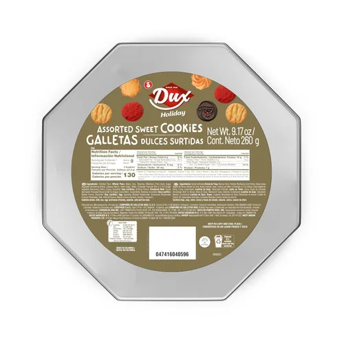 Vista 6 de Dux Holiday Cookies - Lata octogonal, paquete de 3 variedades variadas con galletas de chocolate y vainilla, 9.17 onzas