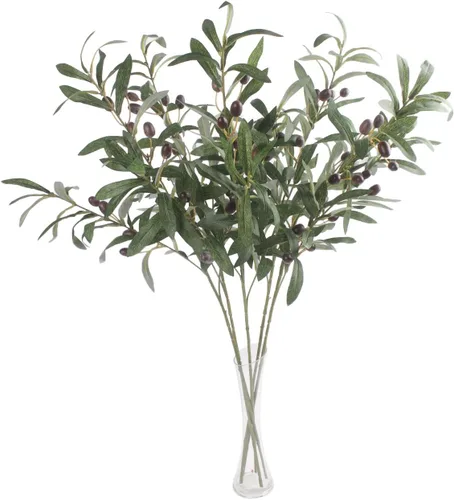 Vista 7 de Ramas de olivo artificiales para jarrones, tallos de relleno falsos, ramita de vegetación de seda para centros de mesa, decoración, 2 piezas de 28