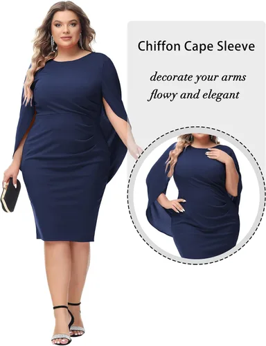 Vista 3 de Hanna Nikole Vestidos de gasa para mujer, talla grande, con volantes, estilo midi, bodycon