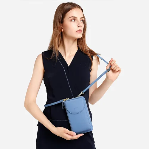 Vista 7 de S-ZONE - Bolso cruzado para mujer, de cuero sintético de PU, con bloqueo RFID, para teléfono celularbilletera