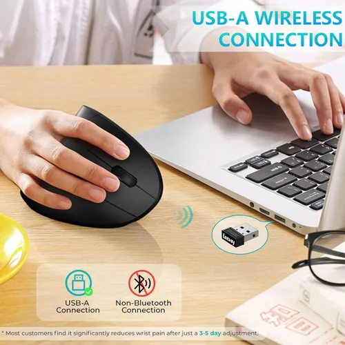 Vista 4 de Lekvey Ratón ergonómico, mouse inalámbrico vertical recargable, agarre