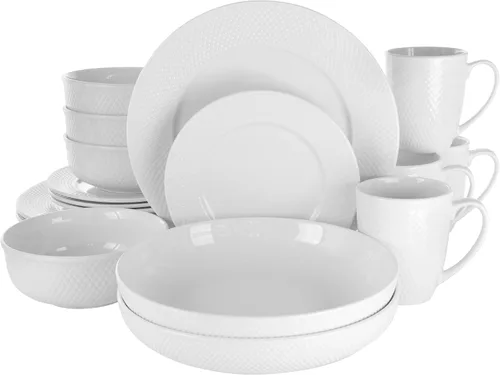 Vista 15 de Elama Camellia - Juego de vajilla de 16 piezas con tazones dobles de porcelana