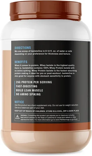 Vista 3 de NutraOne IsolateOne Whey Isolate Proteína en polvo 100% puro aislado de suero en polvo (mantequilla de maní de chocolate - 29 porciones)