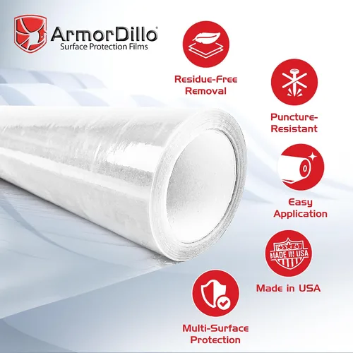Vista 2 de ArmorDillo Película Protectora para Encimera con Cuchillo Gratis. Protección de Superficie Autoadhesiva Transparente para Laminado, Granito, Mármol
