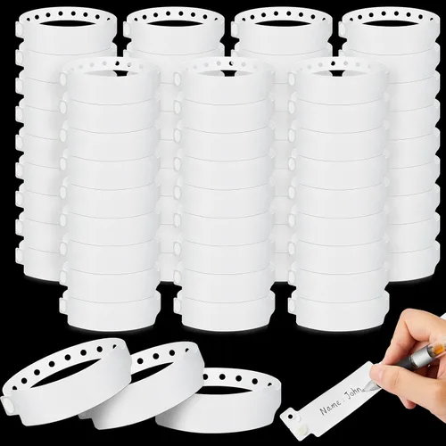 Vista 9 de Henoyso 300 pulseras de plástico blanco para identificación, pulseras de hospital, pulseras de vinilo a granel, impermeables, para pacientes