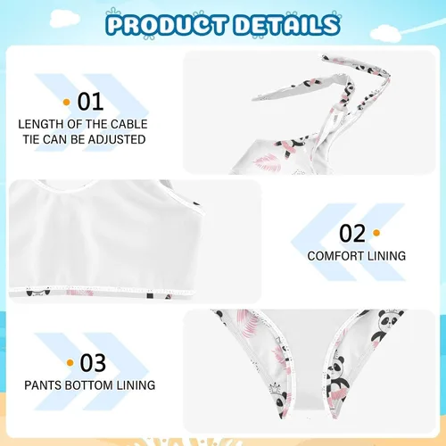 Vista 5 de CaTaKu Traje de baño de dos piezas para niñas, lindo conjunto de bikini tankini hawaiano para playa, traje de baño deportivo para niñas, talla 3-12T