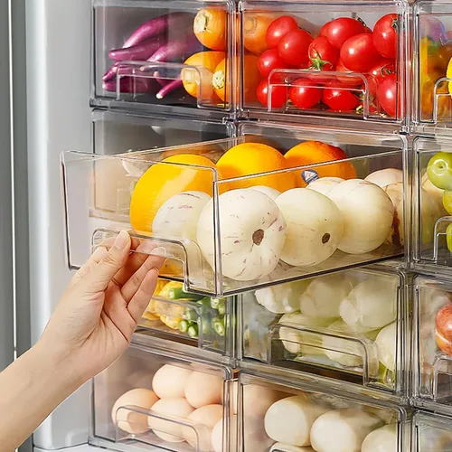Vista 2 de MANO Paquete de 2 cajones transparentes para refrigerador, apilables, organizadores de cajones para refrigerador, caja de almacenamiento