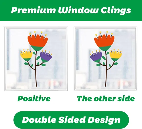 Vista 6 de Pegatinas de primavera para ventanas, flores, plantas, decoración de ventanas, calcomanías estáticas de mariposa para decoración de ventanas