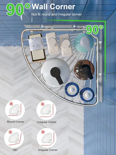 Vista 3 de SMARTAKE Paquete de 2 organizadores esquineros para ducha, acero inoxidable SUS304, estante de baño montado en la pared con adhesivo, organizador