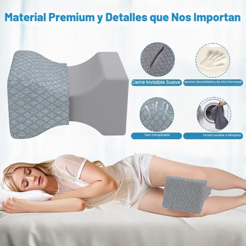 Vista 3 de SweetSlubr Almohada de rodilla de espuma viscoelástica para dormir de lado, almohada de piernas, gris