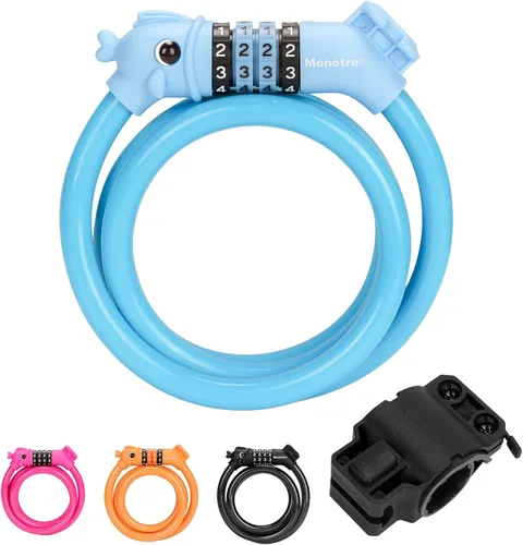 Vista 10 de Candado para bicicleta, 1.19 metros, combinación de 4 dígitos reseteable, contraseña, candado de cable antirrobo, lindos candados para bicicleta