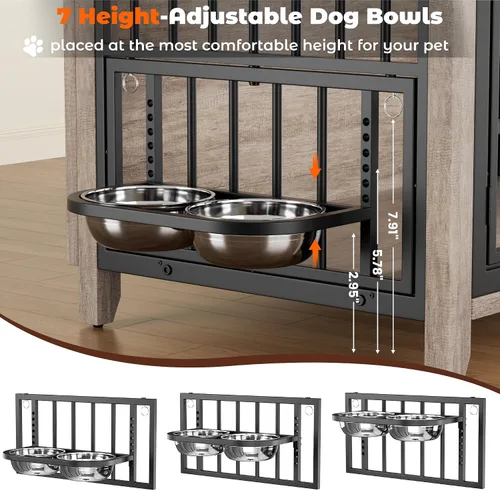 Vista 12 de Lulive Muebles para jaula para perros, 37.8 pulgadas de largo x 23.6 pulgadas de ancho x 27 pulgadas de alto, gris
