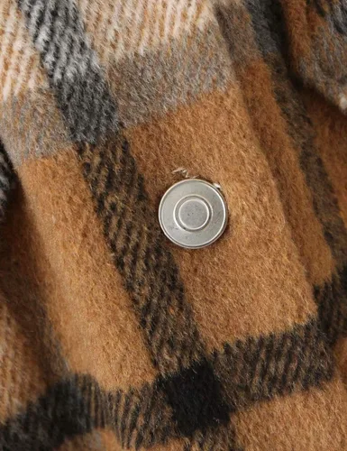 Vista 7 de Tanming - Chaquetas de franela cepillada para mujer, a cuadros, con botones, solapas y bolsillos, camisa tipo chaqueta