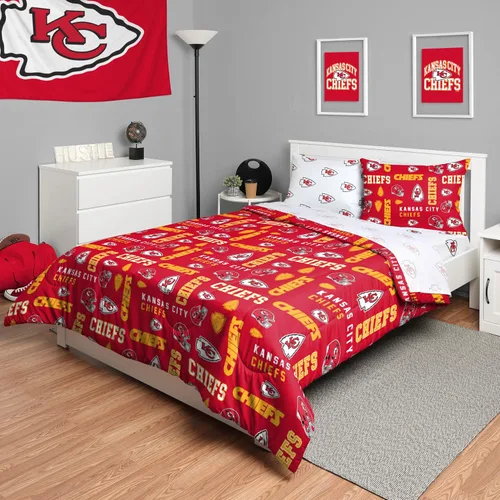 Vista 23 de FOCO Juego de ropa de cama unisex para adultos con logotipo del equipo de la NFL, sábanas y fundas de almohada, juego de ropa de cama de 5 piezas
