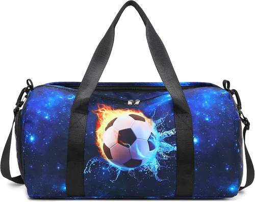 Vista 7 de CAMTOP Bolsa de viaje para mujeres y niñas, bolsa de mano deportiva para gimnasio y fin de semana, B-Fútbol, Bolsa de lona de fútbol infantil