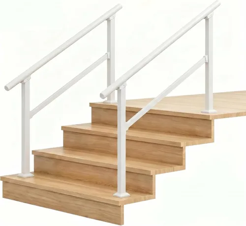 Vista 36 de Metty - Barandillas metálicas de 3 escalones para escalones al aire libre Blanco