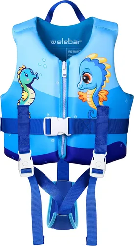 Vista 9 de Chaleco de natación para niños, flotadores para niños pequeños con correa de seguridad ajustable, ayudas de natación, flotador infantil, traje