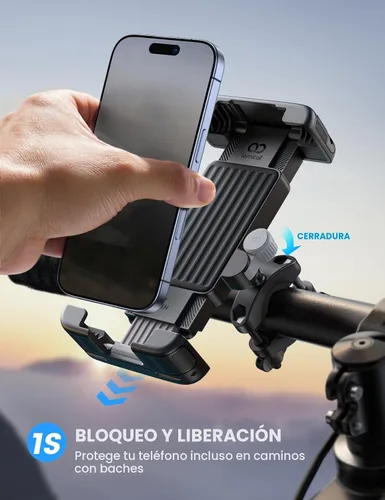 Vista 2 de Lamicall Bike Motorcycle Phone Mount Holder - [1s Quick Lock] Gris