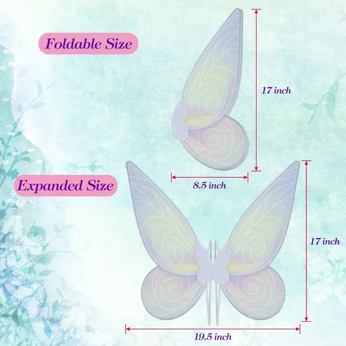 Vista 7 de Little World Alas de hada alas de mariposa para niñas disfraces de princesa con alas de ángel brillantes para niños y mujeres vestido de fiesta