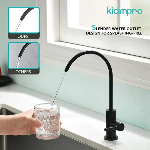 Vista 2 de Grifo de cocina Kicimpro de acero inoxidable con acabado negro mate RO, grifo de filtro de agua para fregadero de 0.59-1.37 pulgadas, grifo