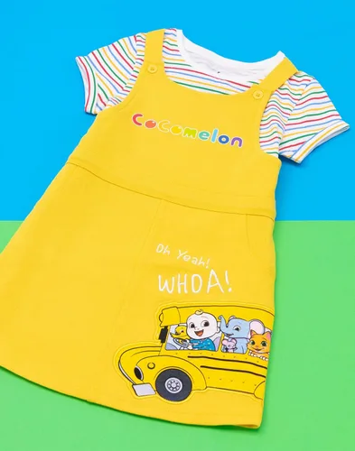 Vista 4 de Cocomelon Vestido Pinafore para niños y niñas camiseta de Dungaree