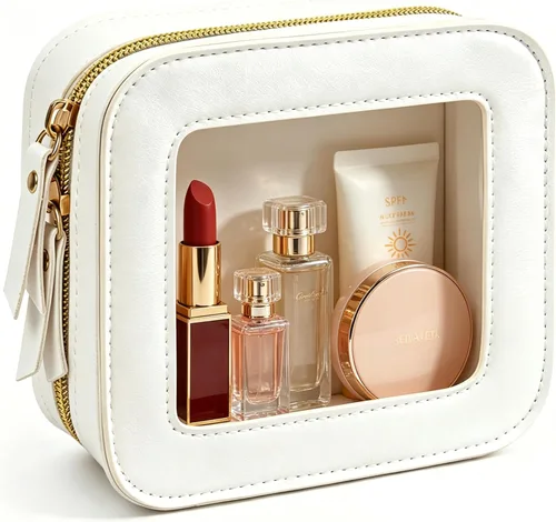 Vista 10 de Paquete de 2 bolsas de maquillaje transparentes para viaje, neceser aprobado por la TSA con cremallera, pequeñas bolsas de maquillaje para mujeres