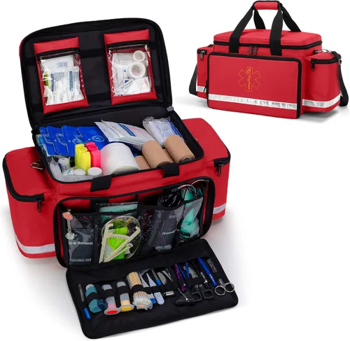 Vista 9 de Trunab Bolsa de Primeros Auxilios Vacía Botiquín Médico de Lona para Primeros Auxilios Almacenamiento de Trauma con Divisores Interiores y Fondo