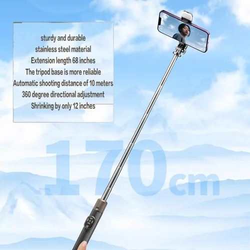 Vista 6 de Trípode de teléfono de 67 pulgadas y trípode de viaje para selfies de iPhone, con soporte para teléfono, rotación de 360°, palo selfie extensible