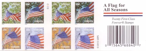 Vista 2 de USPS Forever sella una bandera para todas las estaciones, folleto autoadhesivo de 20 sellos postales de primera clase, edición coleccionable
