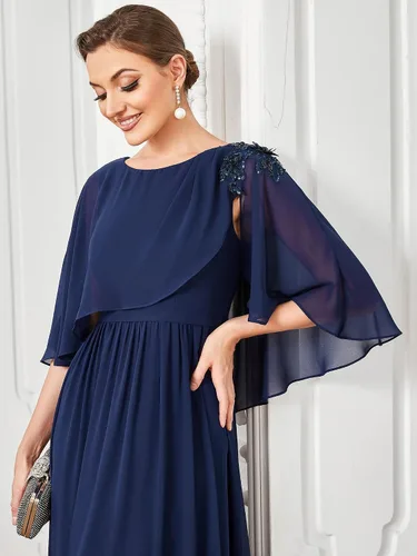 Vista 5 de Ever-Pretty Vestido formal largo de gasa con cuello redondo y manga corta para mujer 0059A
