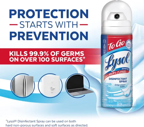 Vista 2 de Lysol Spray desinfectante para llevar, lino crujiente, 1.5 onzas (paquete de 3)