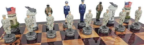 Vista 4 de US Military - Juego de ajedrez de 16 piezas para hombre, marines de la Fuerza Aérea de la Armada del Ejército - Junta separ