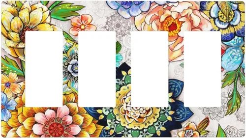Vista 166 de Placa de Pared en Blanco de 1-Gang Sin Dispositivo Beige Lindo Vintage Boho de los 70s Hongo Fungus Planta Floral Botánica Libélula Interruptor