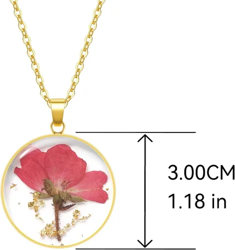 Vista 13 de Collares de flores de nacimiento para mujer, collar de 1 a 12 meses, collar de flores prensadas hecho a mano, regalo único de vacaciones, dorado, 18