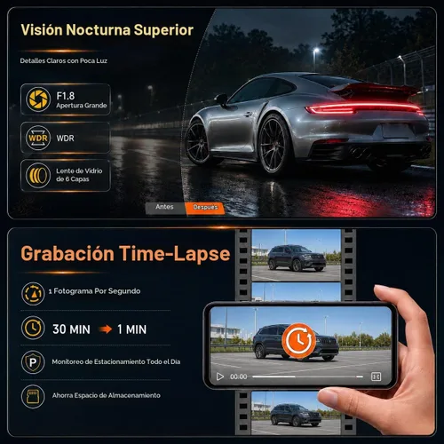 Vista 4 de Cámara de tablero dual con espejo 4K para coches, cámara de salpicadero